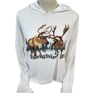 "SLEIGHIN It" White Long Sleeve Hooded Top